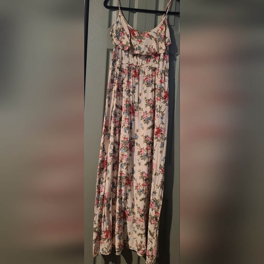 Cotton On Cream Maxi Dress with Pink and Red Floral Print